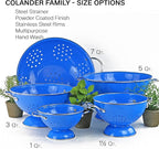 Reston Lloyd, 1.5 Quart Powder Coated Steel Kitchen Strainer Basket for draining Pasta, Vegetable and Fruit, Chrome Handles and Wide Stable Base, Azure