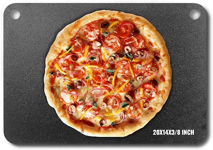 VEVOR Pizza Steel, 20" x 14" x 3/8" Pizza Steel Plate for Oven, Pre-Seasoned Carbon Steel Pizza Baking Stone with 20X Higher Conductivity, Heavy Duty Rustproof Pizza Pan for Outdoor Grill, Indoor Oven