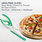 Loftern Green Pizza Scissors - Non-Stick Pizza Scissors with Firm Grip Base - Food Grade Stainless Steel Pizza Cutter - 5-in-1 Food Slicer & Pizza Server - Durable, Safe & Mess Free
