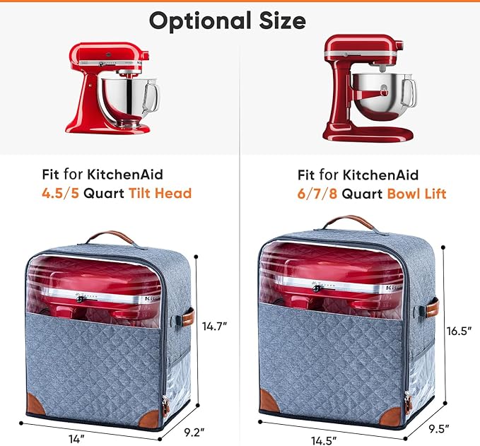 BAGSPRITE Stand Mixer Cover with Appliance Sliders Base Compatible with KitchenAid Mixer-Storage Bag for 4.5/5 Quart with Pockets for Kitchen Aid Accessories and Attachments