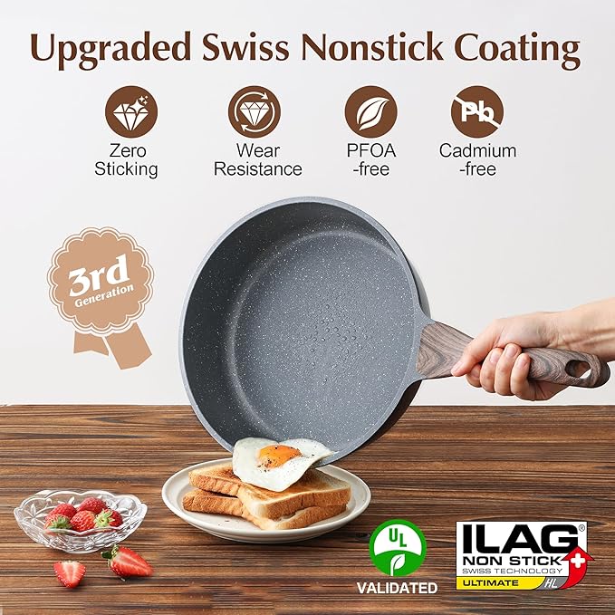 SENSARTE Nonstick Cookware Set 13-Piece, Non Stick Pots and Pans Set with Swiss Granite Coating, Healthy Kitchen Cooking Set, Stay-Cool Handles, PFOA Free