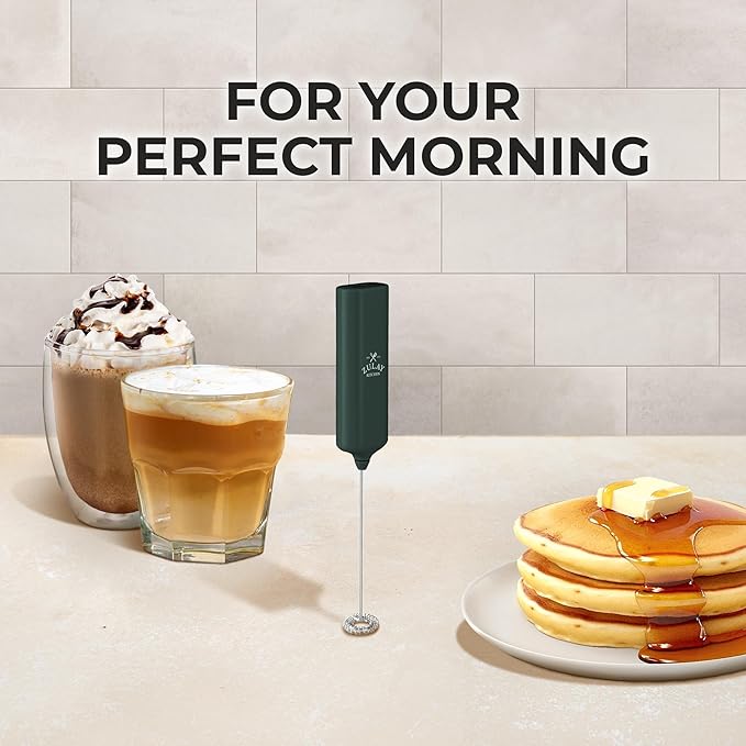 Mini & Mighty Milk Frother Wand – Powerful Handheld Coffee Frother, Battery Operated Drink Mixer – Compact Pocket Size – Detachable Whisk for Latte, Cappuccino, Matcha, Hot Chocolate – Emerald
