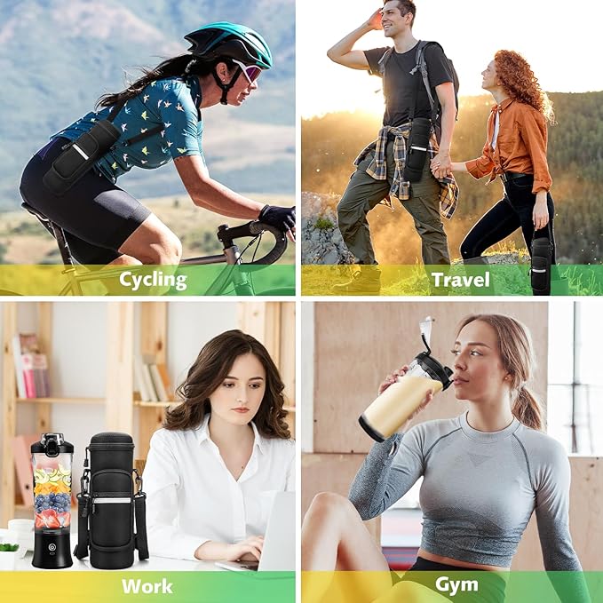 Portable Blender with Insulated Carrying Case & Recipe Book for Shakes and Smoothies, 20 OZ Personal Juicer Electric Protein Shaker Bottle, Mini Small Blender Cup with USB-C Rechargeable, Travel Lid