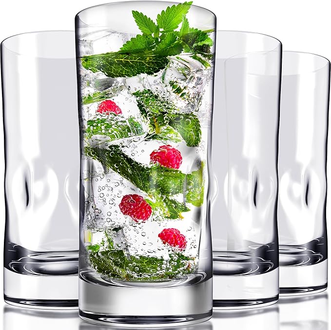 Bravario Unbreakable Plastic Drinking Glasses 17 oz | Dishwasher Safe Shatterproof 100% Tritan Water Tumblers | BPA Free Reusable Outdoor Highball Drinkware | Set of 4