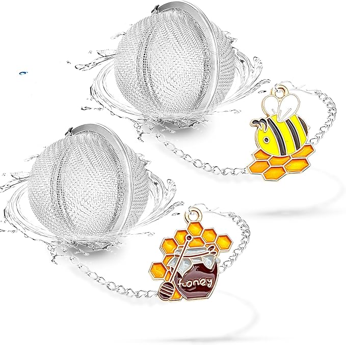 Tea Strainers for Loose Tea, Set of 2 NSTaygate Stainless Steel Tea Ball, Tea infuser with Honeybee & Honey Jar Beehive Charm Pendant Loose Leaf Tea Steeper