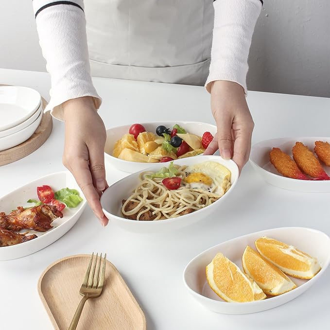 Au Gratin Baking Dishes for Oven Safe, Porcelain Mini Casserole Dish (6pc Set). 10oz Individual Gratin Dishes Set, Ceramic Small Baking Dish for Single Serving, Banana Split Bowls, 7.6x4.4in