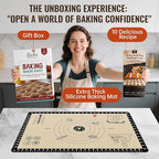 Extra Thick Silicone Baking Mat with 10 Easy Recipes,Silicone Mat for Baking, Non Stick Pastry Mat for Dough Rolling, Macaron, Cookie, bread, Pizza, Fondant/Pie Crust, Oven& Dishwasher Safe