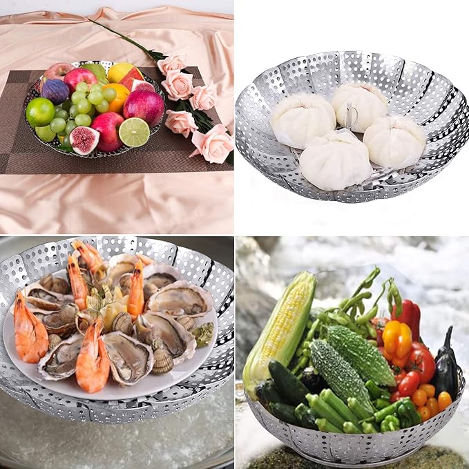 Veggie Vegetable Steamer Basket, Folding Steaming Basket, Metal Collapsible Stainless Steel Steamer Basket Insert for Cooking Food, Expandable Fit Various Size Pot(5.9" to 9.8") YLYL