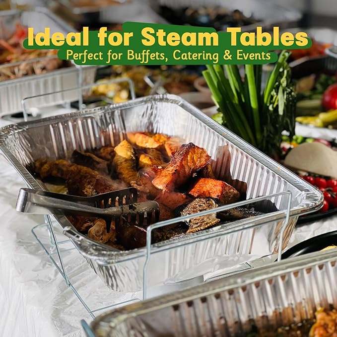 9x13 Aluminum Pans [40 Pack], Extra Heavy Duty Half Size Disposable Aluminum Foil Pans, Deep Baking Pans for Cooking, Roasting, Heating, and Steam Tables