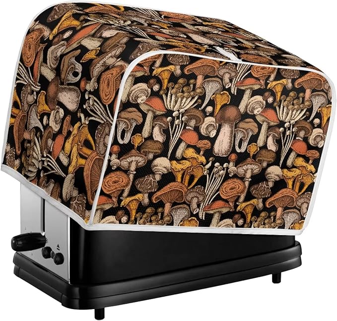 JEOCODY Mushroom Print Toaster Cover - Bread Maker Cover with Handle for Kitchen, Washable and Dust Protection