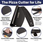 KitchenStar 14-Inch Pizza Cutter Rocker Blade - Sharp Stainless Steel Slicer Knife, Protective Cover, Black, Large - Professional Pizza Oven Accessories