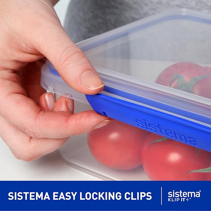Sistema KLIP IT Food Storage Container, 5 L, Airtight & Stackable, BPA-Free, Clear with Blue Clips