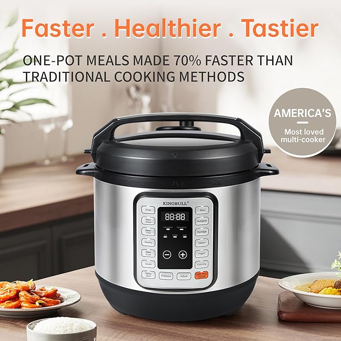 KINGBULL 12-in-1 Electric Pressure Cooker, Instant Multi-Use Non-Stick Pot, Slow Cooker, Rice Cooker, Steamer, Sauté, Yogurt Maker, Warmer &Delay Start,LED Screen& Manual(6QT)