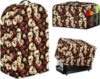Rose Skulls Kitchen Appliance Covers 3 Pcs Set Gothic Toaster Covers 2 Slice Wide Slot & Blender Cover with Top Handle & Slow Cooker Dust Cover Halloween Decor