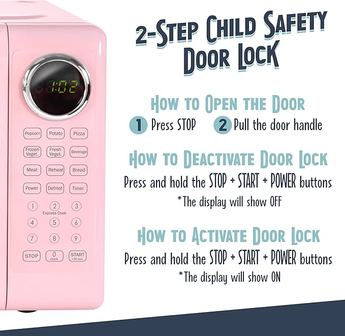 Nostalgia Retro Microwave Oven - 0.7 Cu Ft, 700-Watt Countertop Size with Glass Turntable, Child Safety Lock, 8 Auto-Cook Programs, Digital Clock - Pink
