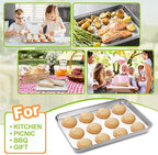 CEKEE Baking Sheet Set of 4, Stainless Steel Cookie Sheet & Baking Pan Tray, Toaster Oven Tray, Baking Pan Set, Rectangle Size 16 x 12 x 1 inch, Non Toxic, Mirror Finish & Rust Free, Dishwasher Safe