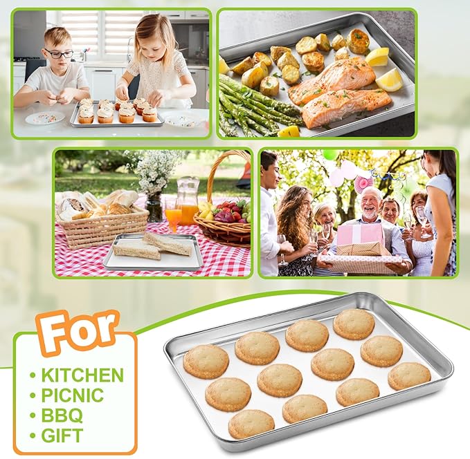 Quarter Sheet Pan Set of 4, CEKEE Stainless Steel Baking Sheet & Cookie Sheets for Baking, Baking Sheet Pan Oven Tray, Heavy Duty & Easy Clean Baking Pans Set - Size 12 x 10 x 0.98 Inch