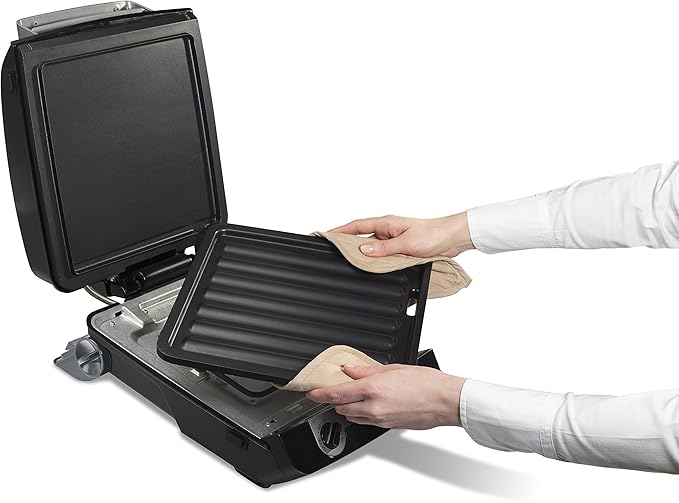 Hamilton Beach 4-in-1 Indoor Grill & Electric Griddle Combo with Bacon Cooker, Opens Flat to Double Cooking Surface, Removable Nonstick Plates, Black & Silver (25601)
