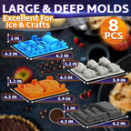 Epic 8-piece Sci-fi Silicone Molds Set - Silicone Ice Cube Tray for Space Themed Drinks | Non-Stick, Reusable & Flexible for Jello, Candy, Chocolate & Wax | Suitable for Freezer, Oven & Microwave