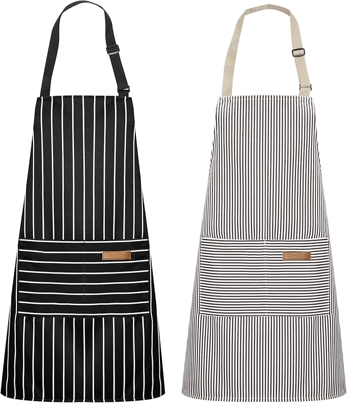 Syntus Apron for Men Women, Adjustable Cooking Kitchen Chef Aprons with 2 Pockets, Cotton/Polycotton/Polyester