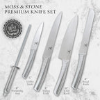 Moss & Stone Professional Kitchen Knife Chef Set, 6 Pcs Small Knife Set With Block, Premium Kitchen Knife Set Stainless Steel, Scratch Resistant & Rust Proof, Knife Block With Sharp Cooking Knives.