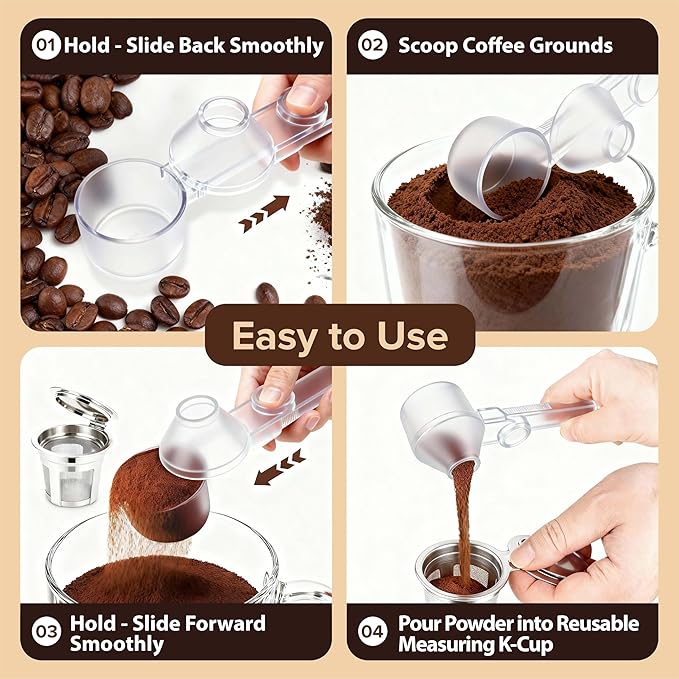2Pcs Coffee Scoop Funnel 2Tbsp 51mm Espresso Tamper Kit, BPA-Free PCTG Dishwasher Safe, Fits K-Cup Reusable Pods/Espresso Machine, Coffee/Protein/Powder, Upgraded Combo Transparent, 2 Models A&B