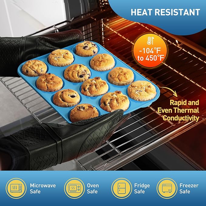 2 Pack 12 Cups Silicone Muffin Pan with Metal Reinforced Frame Regular Size Silicone Molds Cupcake Cake Baking Pans Cookie Baking Chocoflan Cupcake Mold Muffin Tin Tart Pans Necessities Cookware