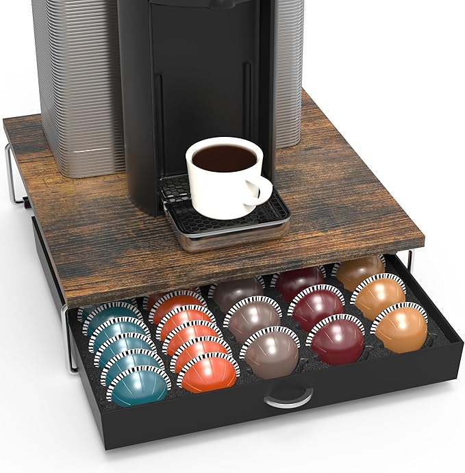 DecoBrothers Supreme Vertuoline Drawer, Holds with 30 Big or 60 Small Vertuoline Pods, Rustic Brown