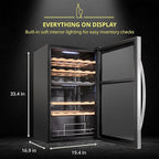SCHMÉCKÉ 33 Bottle Dual Zone Wine Cooler Refrigerator w/Lock - Large Freestanding Wine Cellar For Red, White, Champagne & Sparkling Wine - 41f-64f Digital Temperature Control Fridge Stainless Steel