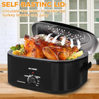 20Qt Roaster Oven Buffet with Self-Basting Lid, 1450W Stainless Steel Electric Turkey Roaster Oven with Cool-Touch Handles, Removable Pan and Rack, Black