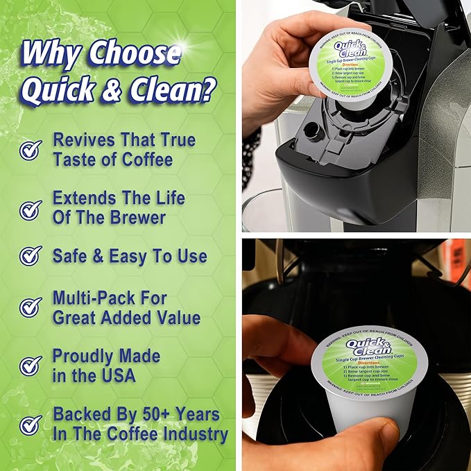 Quick & Clean [12-Pack] Keurig Cleaning Pods - K Cup Cleaner Pod For Keurig - 2.0 Coffee Machine Compatible, Removes Stains, Non-Toxic and Eco-Friendly