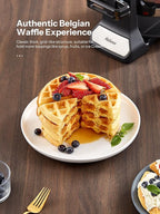 Belgian Waffle Maker, Classic Rotating Waffle Iron with Nonstick Plates, Removable Drip Tray and Cool Touch Handles, Double Flip Waffle, Rotating Belgium Waflera Maker by Yabano, Brushed Stainless