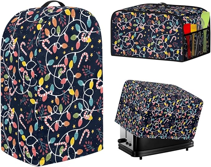 Christmas String Lights Blender Slow Cooker and Toaster Cover 2 Slice Kitchen Accessories Set for Coffee Maker, Stand Mixer & Microwave Counter Decor 3PCS