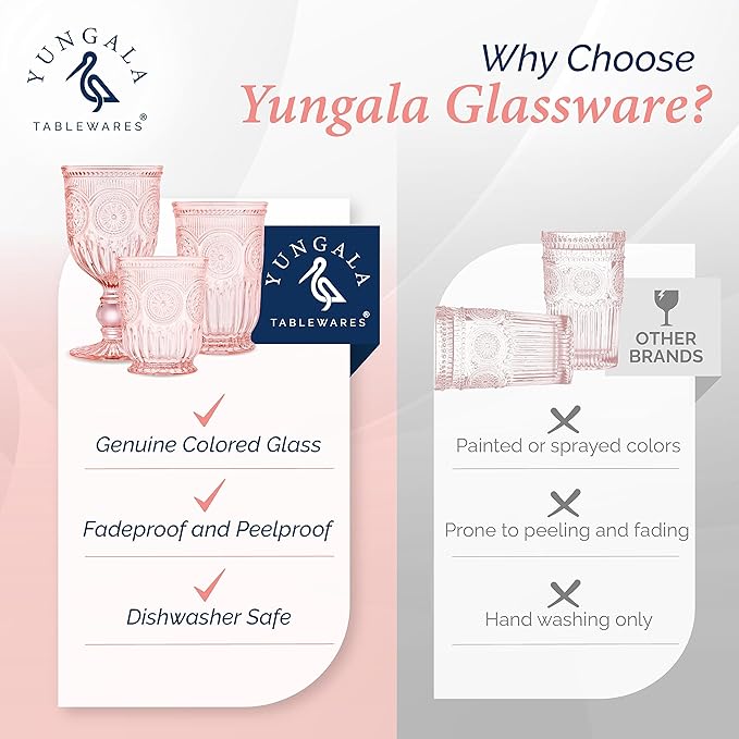 Yungala Pink Highball Glasses Set of 6 Tall Drinking Glasses 10 oz
