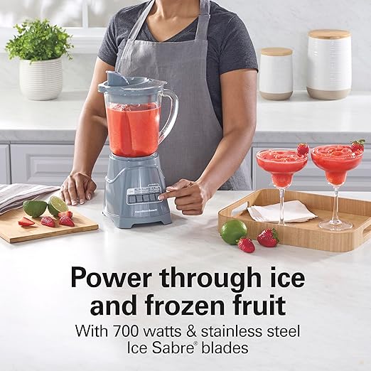 Hamilton Beach Power Elite Wave Action Blender For Smoothies, 40 Oz Glass Jar, 12 Functions Including Puree, Crush Ice, 700 Watts, Grey (58153J)