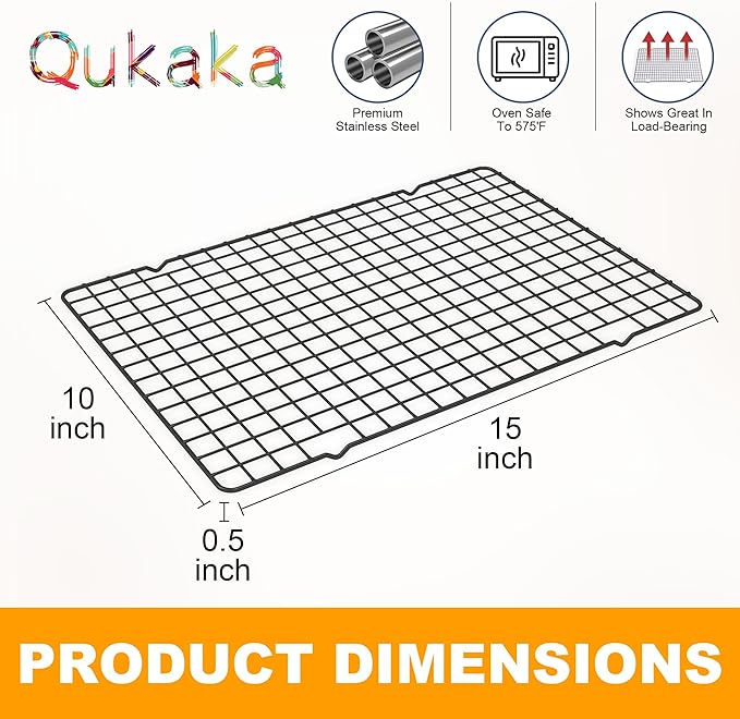 2PCS Cooling Racks for Cooking and Baking - 10" x 15"Heavy Duty Stainless Steel Wire Rack for Baking, Grilling, Roasting - Oven & Dishwasher Safe - Fits Jelly Roll Sheet Pan（Black）