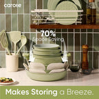 CAROTE 27pcs Ceramic Cookware Set Nonstick, Pots and Pans Set Non Stick, Non Toxic Cookware Detachable Handles, Dishwasher/Oven Safe, RV/Camping Cookware, Pan and Pot with Kitchen Utensils, Green