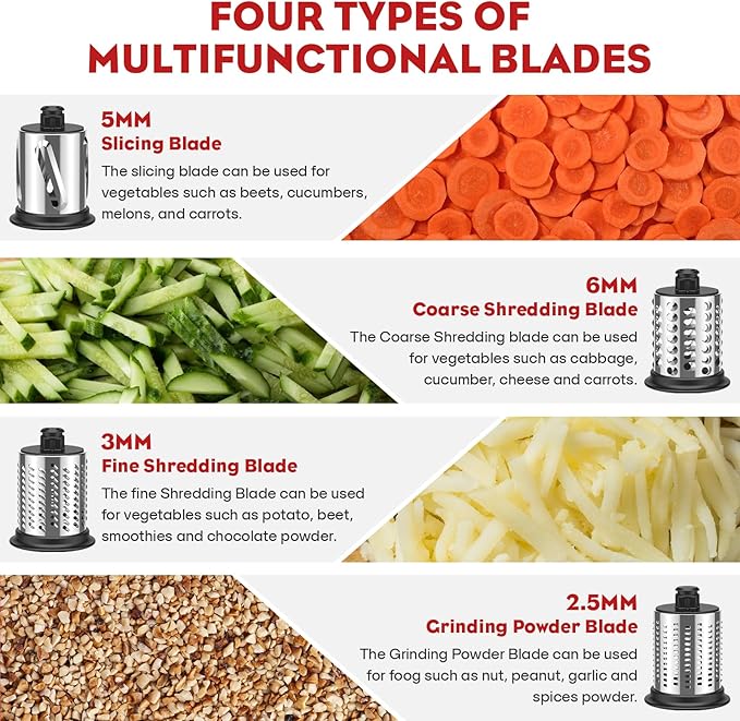 Stainless Steel Slicer Shredder Attachment for Kitchenaid Stnad Mixer, Cheese Grater Attachment for KitchenAid - 4 Blades Salad Maker with Grinding Powder Function by FGREEBLE