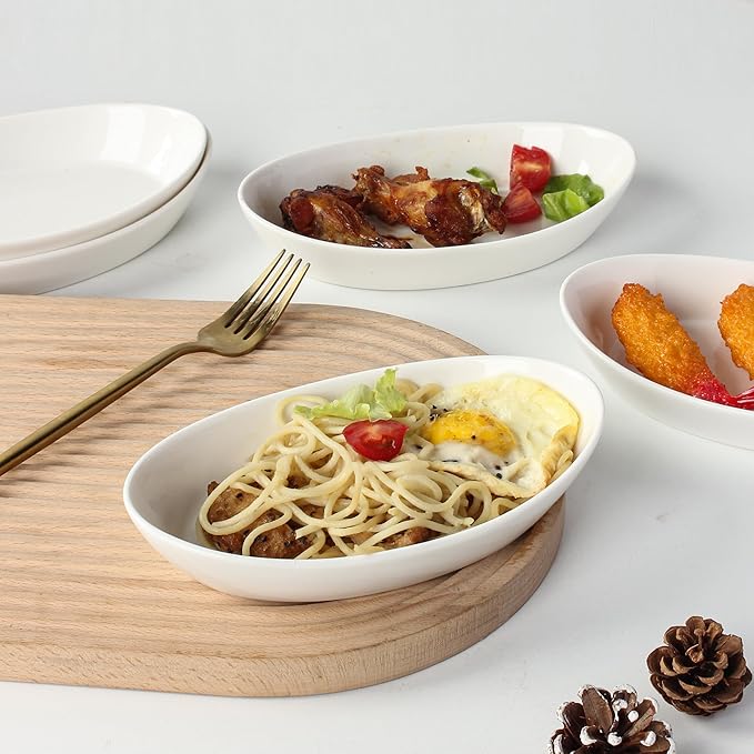 Au Gratin Baking Dishes for Oven Safe, Porcelain Mini Casserole Dish (4pc Set). 10oz Individual Gratin Dishes Set, Ceramic Small Baking Dish for Single Serving, Banana Split Bowls, 7.6x4.4in
