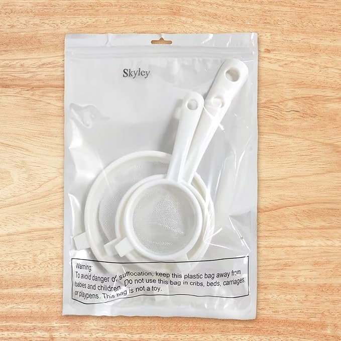 3 Pcs Plastic Nylon Mesh Strainer Colander with Handle Double Ear Fine Food Mesh Strainer Flour Sifter for Baking Kitchen Colander Sifter Kefir Tea Juice Pasta(3 Inch, 5 Inch, 7 Inch)