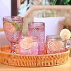 abrwyy Drinking Highball Beverage Glass Cup, Vintage Drinking Glasses, Colored Glassware Set for Party Wedding Home Office Gift, Set of 4 ,Pink