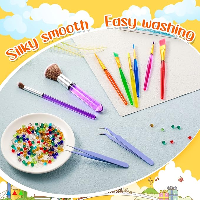 Sinmoe 10 Pieces Cake Candy Decorating Brushes Tools Cookie Decoration Brushes Pastry Brush and Stainless Steel Straight and Curved Tip Tweezers Pasta Tweezers for Baking Fondant (Multi Color)