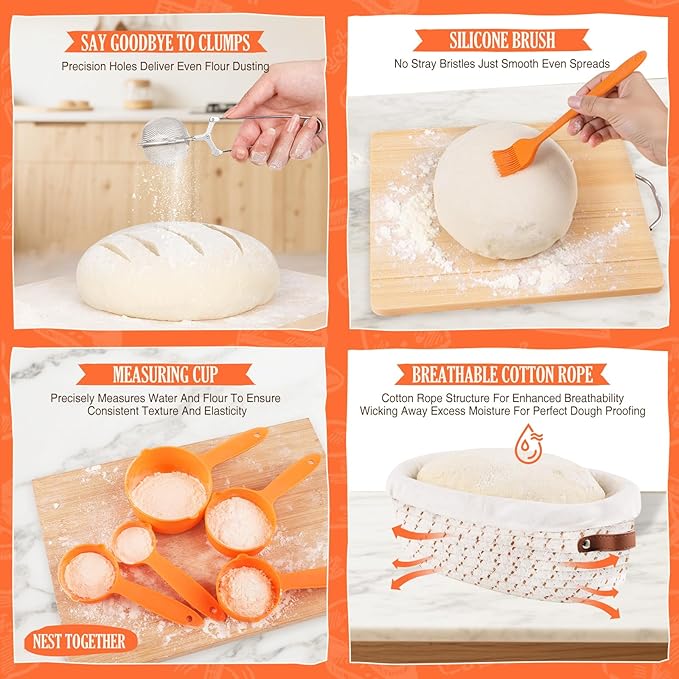 Sourdough Starter Kit, Sourdough Bread Baking Supplies, Sour Dough Starter Kits, Woven Bread Proofing Basket, Sourdough Kit Jar Sour Dough Bread Making Tools Kit Accessories, Gifts for Women Mom Wife