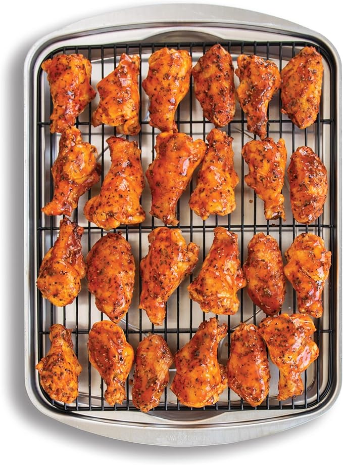 Nordic Ware Oven Crisp Baking Tray 2pc Set Includes Pan and Rack; Natural Aluminum For Air Frying, Crisping, Broiling, Baking; Cooking Surface 17 x 12 Inches