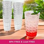 Kate Aspen Clear Plastic Drinking Glasses Set of 8, 19 oz, Hobnail Bubble Acrylic Glasses Drinkware, Plastic Tumblers Cups Dishwasher Safe, BPA-Free Acrylic Cups Reusable for Cocktails and Kitchens