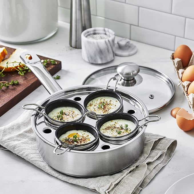 Demeyere Resto 18/10 Stainless Steel Stovetop Egg Poacher Set, 4 Removable Cups, Induction Compatible, Dishwasher Safe