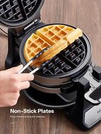 Belgian Waffle Maker, Classic Rotating Waffle Iron with Nonstick Plates, Removable Drip Tray and Cool Touch Handles, Double Flip Waffle, Rotating Belgium Waflera Maker by Yabano, Brushed Stainless