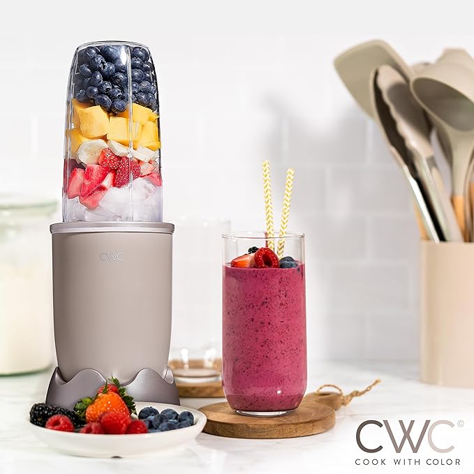 COOK WITH COLOR Personal Power Blender 600W, 24oz Capacity, BPA-Free Jar, Ice-Crushing Blades, Ideal for Smoothies & More, Anti-Slip Feet, Easy to Clean, Goat/Mink