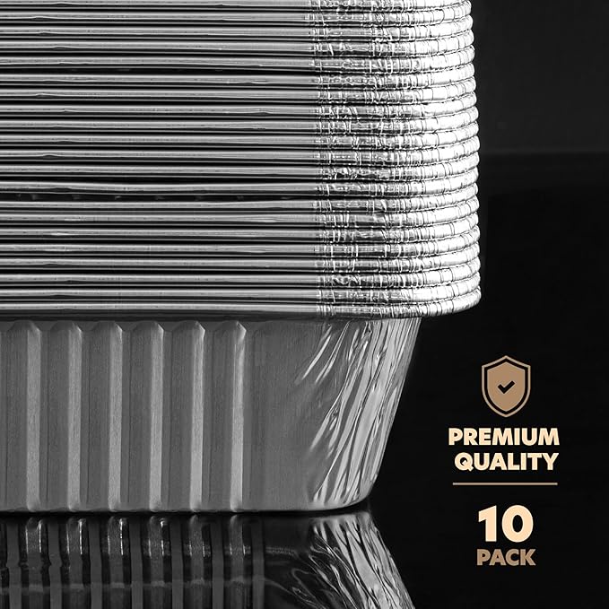 PLASTICPRO 10 Pack Aluminum Pans 12.5'' x 9" Disposable Pans with Covers Heavy Duty 4 lb Foil Pans for Baking and Cooking