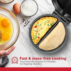 Holstein Housewares Stainless Steel 2 Section Omelet & Frittata Maker, Non Stick Coating, Easy To Clean, Indicator Lights, Compact Storage, Prepare Versatile Recipes in Minutes. 2 Portions, Mint